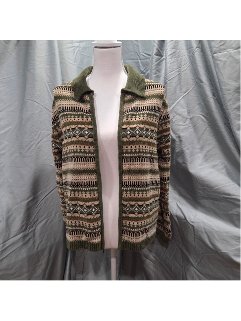 Croft & Barrow Green and Brown Patterned Cardigan Cottagecore Knitwear Size S